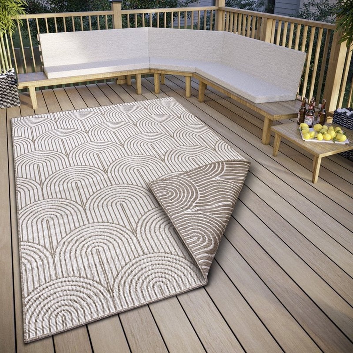 flycarpets Laagpolig Binnen & Buitenkleed Omkeerbaar vloerkleed - Pangli - Linnen - 200x290 cm Taupe