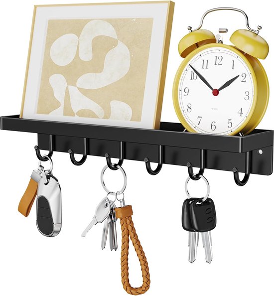 Belle Vous Wit Muurgemonteerde Brieven en Sleutelhouder met 8 Haken - Decoratieve Muur Brieven Organizer/Sorteerder - Rustiek Metalen Sleutelhanger Plank voor Huis, Entree, Hal, Woonkamer of Berging