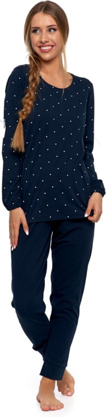 Moraj katoenen pyjama voor dames met lange mouwen - marineblauw