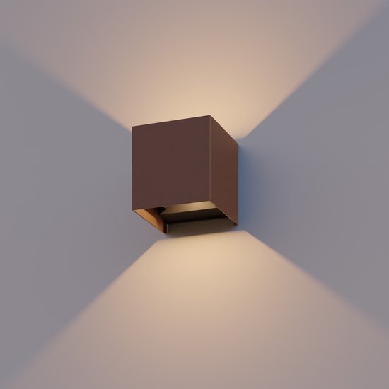 Calex Applique murale LED Bari - Cube - LED Haut et Bas - Angle de rayonnement réglable - 7W - Éclairage de jardin - Design moderne - Lumière blanche chaude - Pour intérieur et extérieur - Couleur rouille