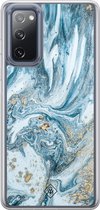 Casimoda® hoesje - Geschikt voor Samsung Galaxy S20 FE - Marble Sea - 2-in-1 case - Schokbestendig - Marble design - Verhoogde randen - Blauw, Transparant