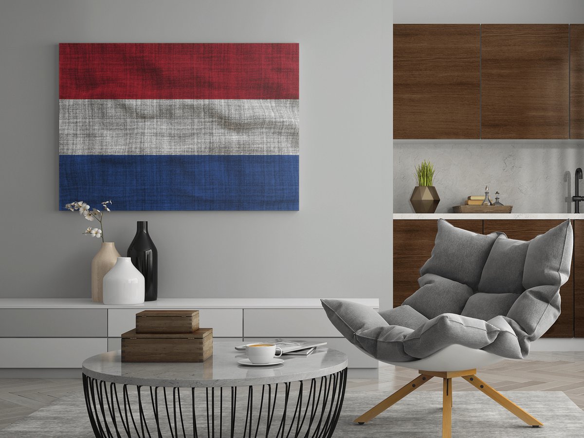 Trendex Global Canvas Schilderij - Nederlandse vlag- Wanddecoratie - 90x60 cm Rood