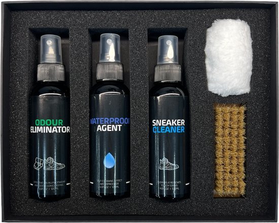 Deluxe Sneaker Cleaning Kit - Complete Schoenverzorgingsset voor Grondige Reiniging van Sneakers - Inclusief Schoenreiniger, Waterafstotende Spray, Deodorant, Borstel en Doekje - Premium Schoonmaakset voor elke soort schoen