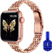 By Qubix Stalen slim fit band - Rosé goud - Geschikt voor Apple Watch 42mm - 44mm - 45mm - Ultra - 49mm stalen bandje iWatch stalen Armband Polsband