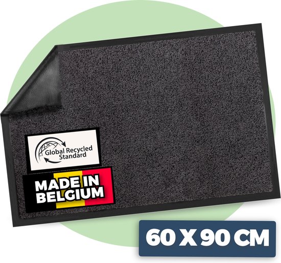 Deurmat binnen droogloopmat - 60 x 90 cm - Antraciet - 100% gerecyclede materialen - Gemaakt in België - Wasbaar - Pasper deurmatten