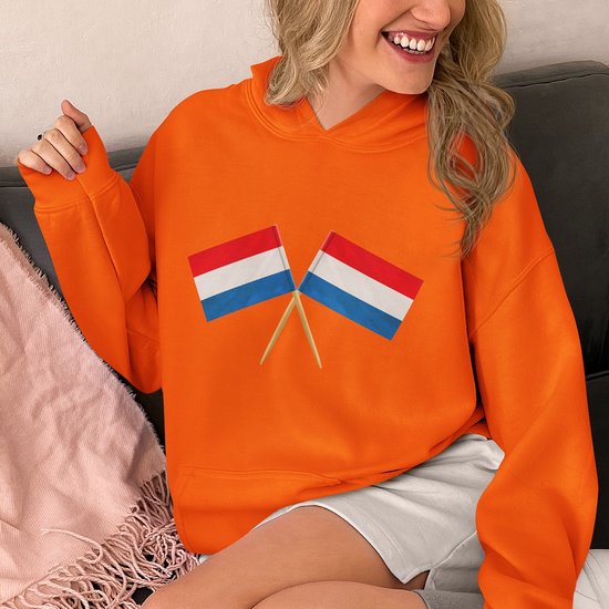 Oranje EK WK Koningsdag Hoodie Nederlandse Vlaggetjes - Oranje Feestkleding