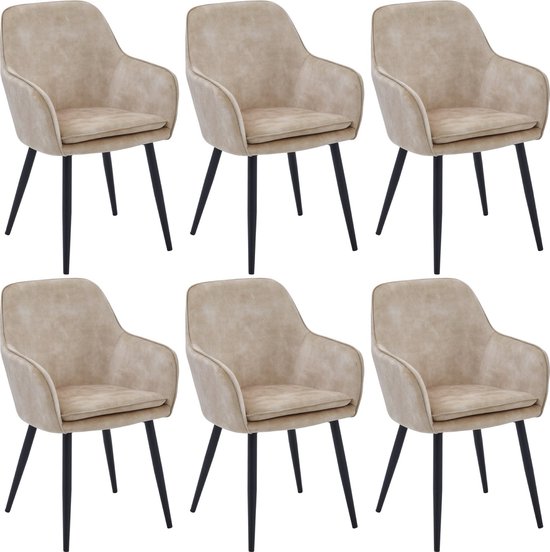 Colenis® - Chaise de salle à manger Levan - Set de 6 - Beige - Velours Adoré - Design
