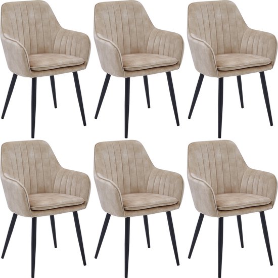 Colenis® - Chaise de salle à manger Lavinia - Set de 6 - Beige - Velours Adoré - Design