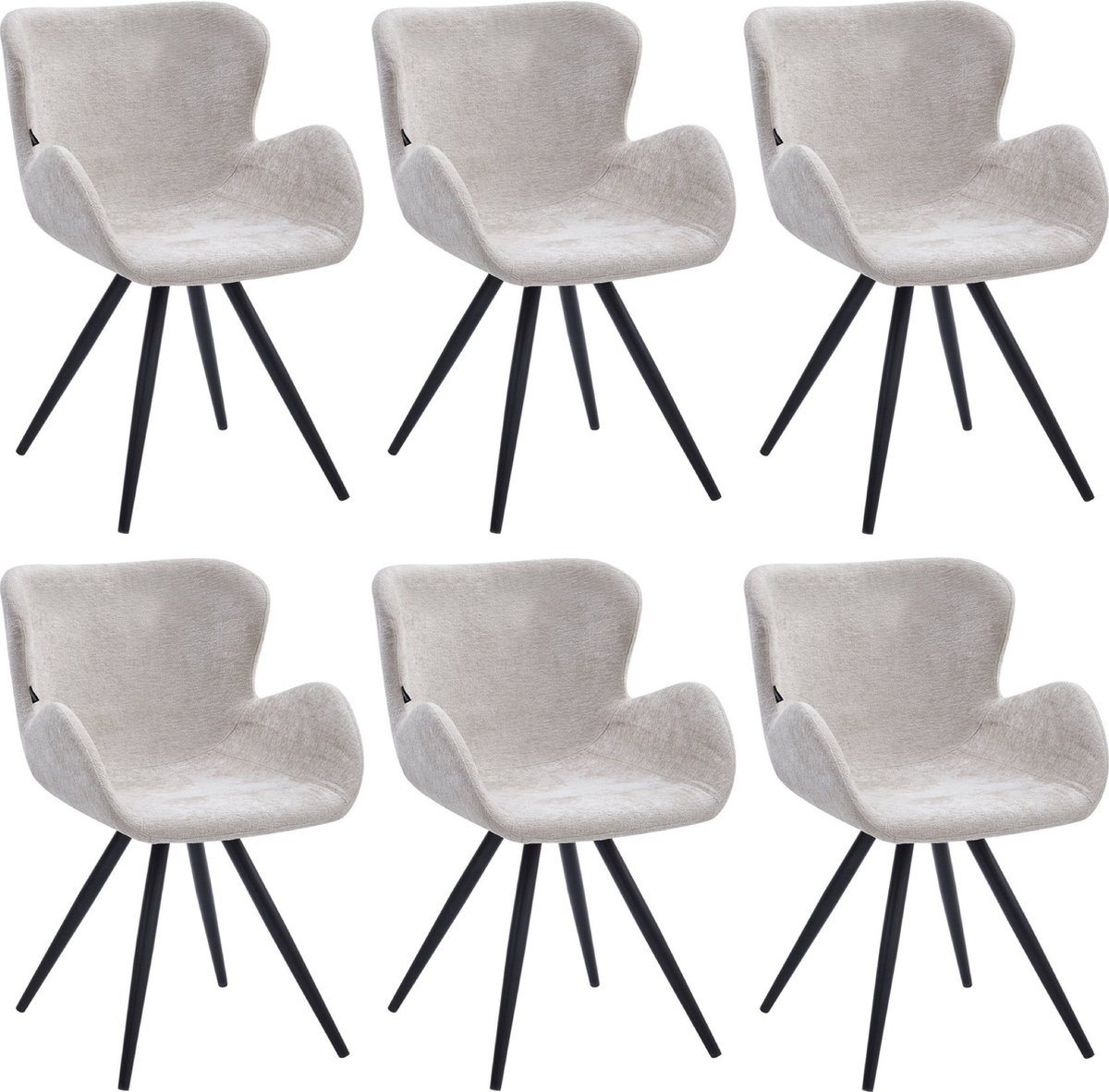 Colenis Anabella Eetkamerstoel - Set Van 6 - Beige - Chenille Stof - Industrieel - Met armleuning