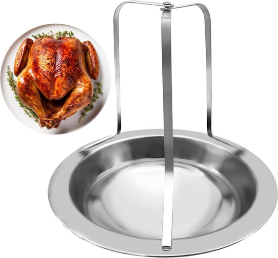 Foto: Verticale kippengrill kippenbraadpan kippenbraadplaat van roestvrij staal demontabele gevogeltebraadpan met lekbak