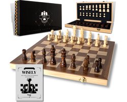 Wisely - Luxe Schaakspel - Schaakset XL - Schaken - Schaakbord Met Schaakstukken - Chess - Inclusief Boekje met Schaakstrategieën - Extra Koningin - Hout - Inklapbaar - 38cm bij 38cm Image