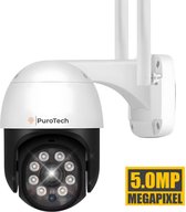 PuroTech Beveiligingscamera PRO - Buitencamera met Nachtzicht - Wifi Smart Waterproof IP66 - Draaibaar en kantelbaar - Voor Binnen & Buiten - Full HD 5MP - Dome IP Camera - Nachtzicht - Draadloos Internet - Met Recorder