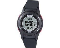 Omslag van Xonix BBH-007A - Horloge - Digitaal - Kinderen - Jongen - Rond - Siliconen band - ABS - Cijfers - Achtergrondverlichting - Alarm - Start-Stop - Chronograaf - Tweede tijdzone - 12/24 - Waterdicht - Zwart - Rood - 10ATM