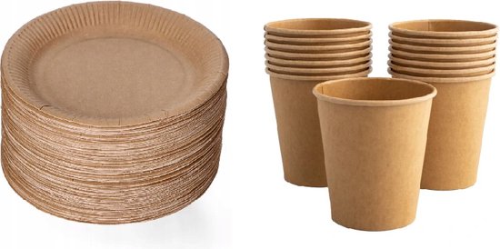100 kartonnen borden 23cm + 100 kartonnen bekers 240ml-Wegwerp servies - Feest/verjaardag/BBQ/Picknick bordjes - set bio/eco/milieubewuste keuze / Biologisch afbreekbaar- Duurzaam - Milieuvriendelijk van ArtiCasa — afbeelding 2