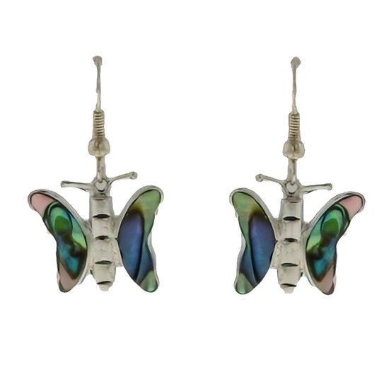 Behave Oorbellen - oorhangers - vlinder - zilver kleur - abalone schelp - 4 cm