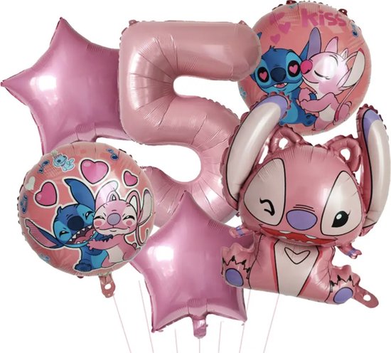 Stitch en Angel Ballonnen Set - Roze Ballonnen - Kinderverjaardag - Feestversiering - Verjaardag Versiering - Stitch en Angel - Disney Kinderfeestje - Feestpakket - Roze Verjaardag Ballonnen- Stitch Ballonnen - Jomazo