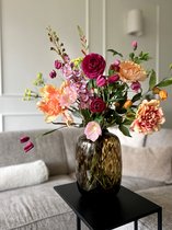 Fleurs artificielles - Fleurs en soie - fleurs roses, oranges, jaunes - 11 tiges - tulp, pavot renoncule, aneth, pivoine