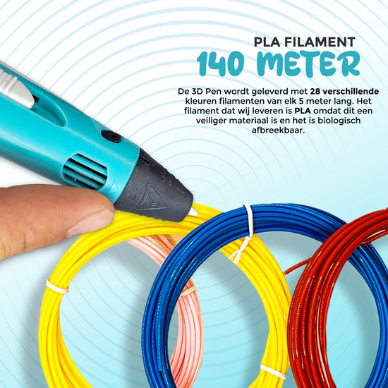 Fits4Kids® 3D Pen Starterspakket XXL - 140m Filament Vullingen - Inclusief E-Book - Opbergkoffer - Tekenmat - Tekenboek - Knutselen - Drawer - Blauw