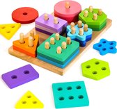 Montessori Speelgoed vanaf 1, 2, 3 jaar, houten sorteer- en stapelspeelgoed, steekpuzzel voor 12+ maanden baby's, jongens en meisjes, 24 geometrische bouwdozen, vormsorterpuzzels