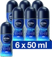 Bol.com NIVEA MEN Fresh Active Deodorant Roller - Anti-Transpirant - Beschermt 48 uur - Met zeewierextract - Alcoholvrij - 6 x 5... aanbieding