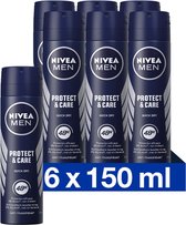 NIVEA MEN Protect & Care Deodorant Spray - 72 uur bescherming - Mild en verzorgend - Alcoholvrij - 6 x 150 ml - Voordeelverpakking