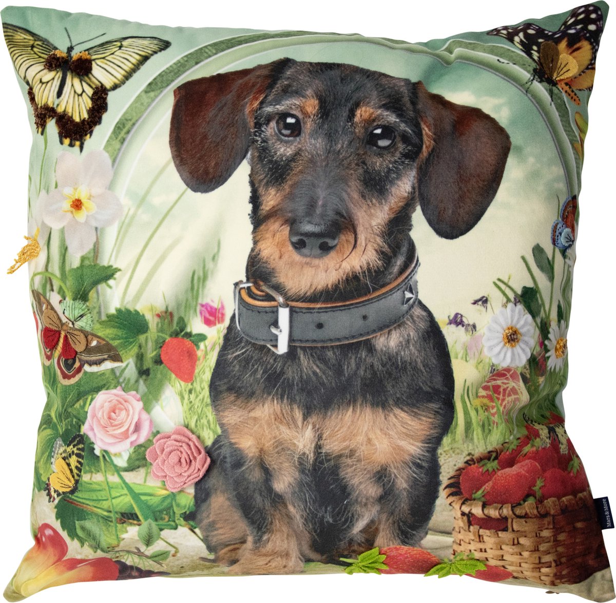 handgemaakt kussen fleury teckel aardbei 45x45cm