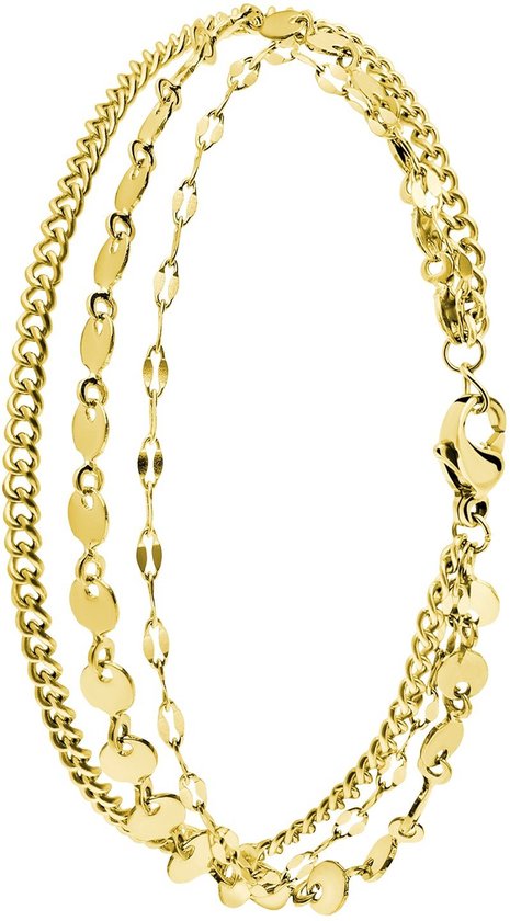 Lucardi Bracelet Femme Acier Plaqué Or Double Rond - Bracelet - Acier - Doré - 20 cm