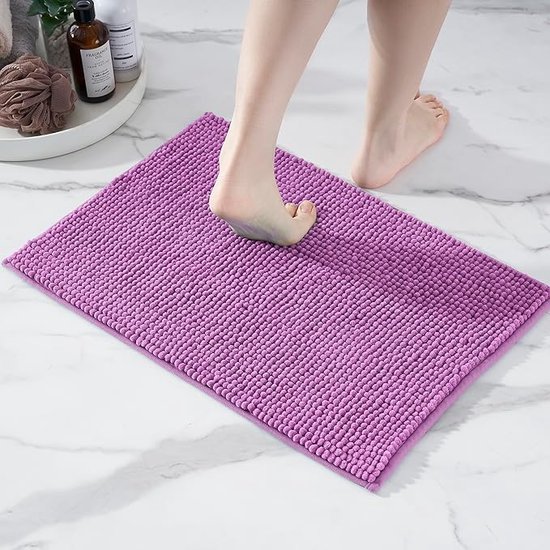 Badmat Anti-Slip av soft Chenille | Super absorberend en machinewasbaar | Te combineren als badmat set | Voor de badkamer, douche, bad of als WC mat | Paars - 40x60 cm