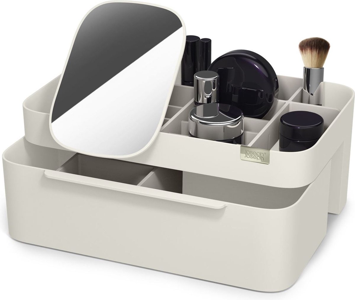 Joseph Joseph Cosmetica opbergdoos met spiegel - Beige - Sorteervakken - Large - met spiegel