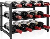 Metalen Wijnrekken 3-Tier Stapelbare 12 Fles Ijzeren Wijnfles Houder - Wijn Organizer Display Plank voor Keuken - Bijkeuken Kelder Bar - Gratis Verzending