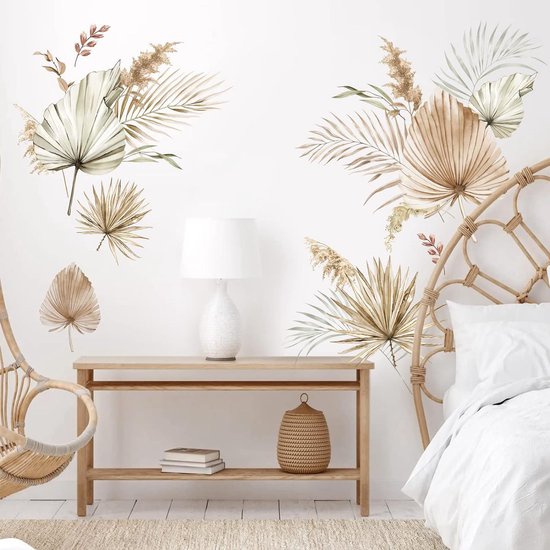 Boho Palmbladeren Muurstickers Tropische Planten Blad Muurtattoo voor Slaapkamer Woonkamer Sofa TV Achtergrond Wanddecoratie