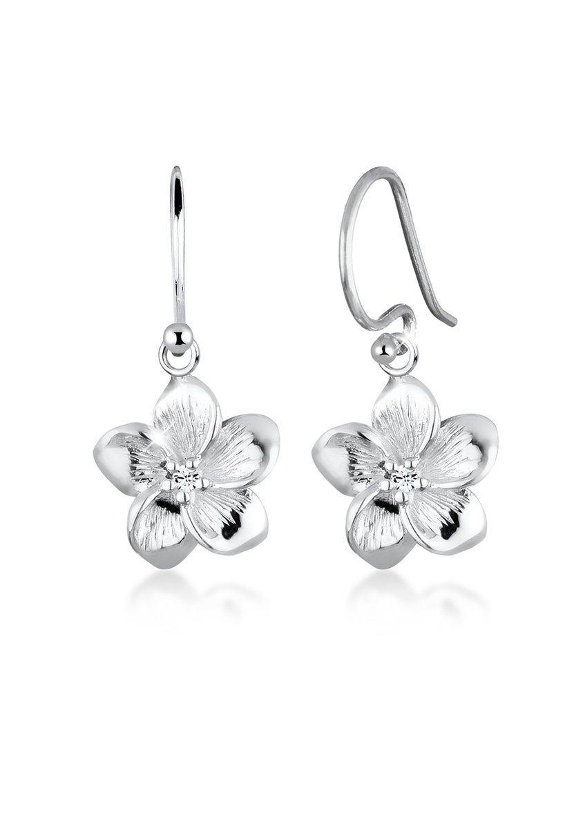 Elli - Oorbellen - Dames Oor Hanger Frangipani Bloem Hanger Trend met Kristal in 925 Sterling Zilver - Dames