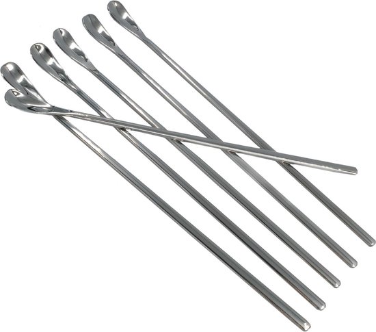 Intirilife Set van 6 Latte Macchiato lepels van roestvrij staal in Zilver - Lengte 22 cm - Langwerpige dessertlepels, perfect voor koffie, milkshakes en cocktails