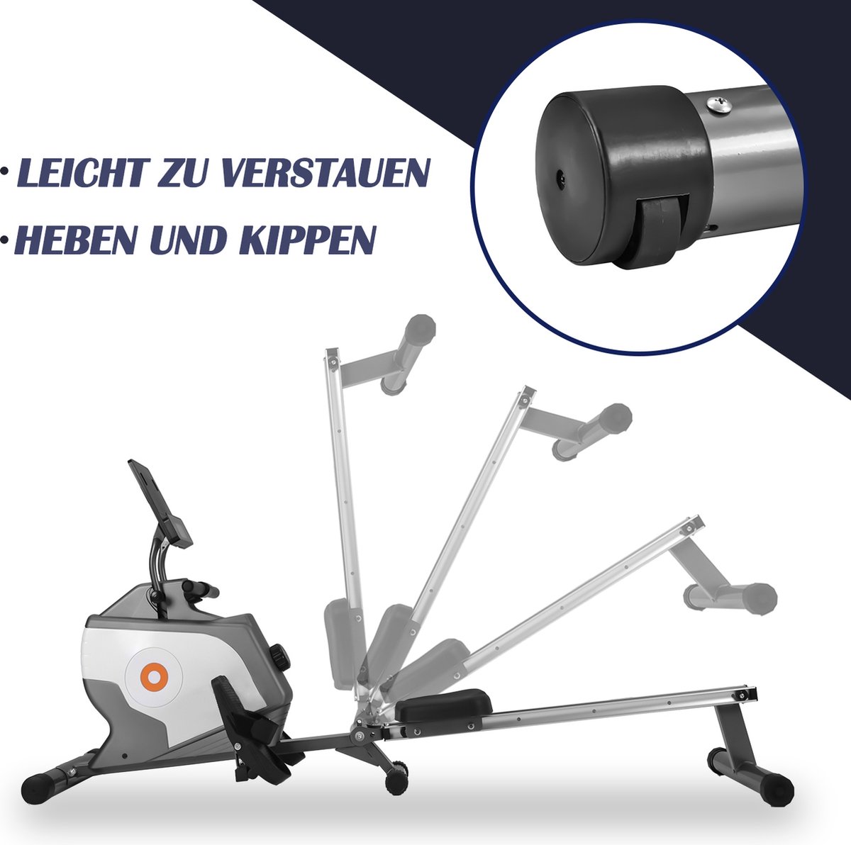 Afbeelding 3 van Merax Opvouwbare Roeimachine - Inklapbare Roeitrainer met Magnetische Weerstand - Grijs met Wit