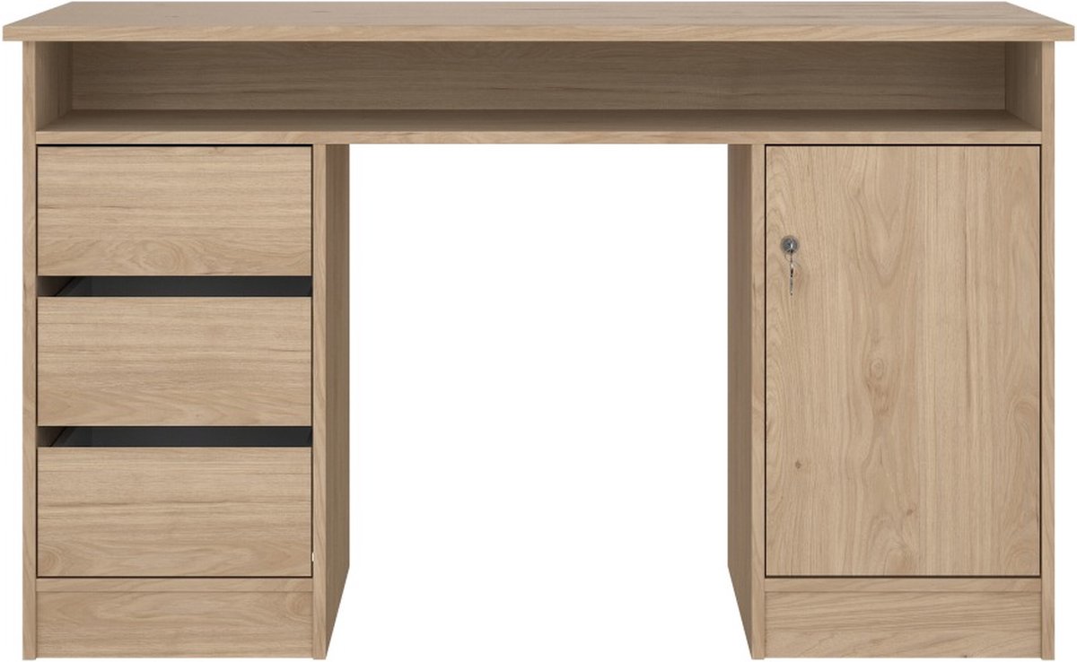 FunctionPlus bureau met slot 1 deur 3 laden okkernoot decor.