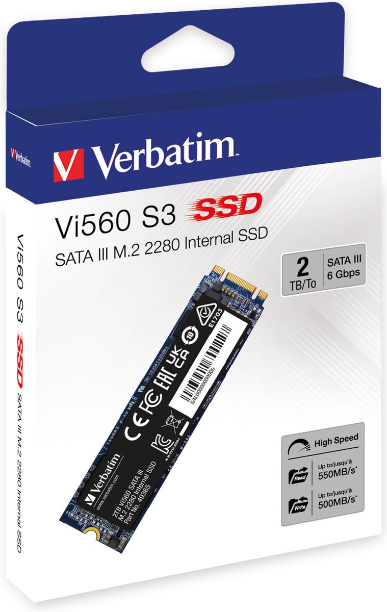 Verbatim Vi560 S3 2 TB SATA M.2 SSD 2280 harde schijf M.2 SATA 6 Gb/s SATA III Retail 49365