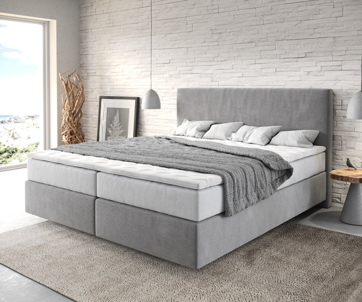 Boxspringbed Dream-Well Microvezel Grijs 180x200 cm met TFK Matras en Visco Topper