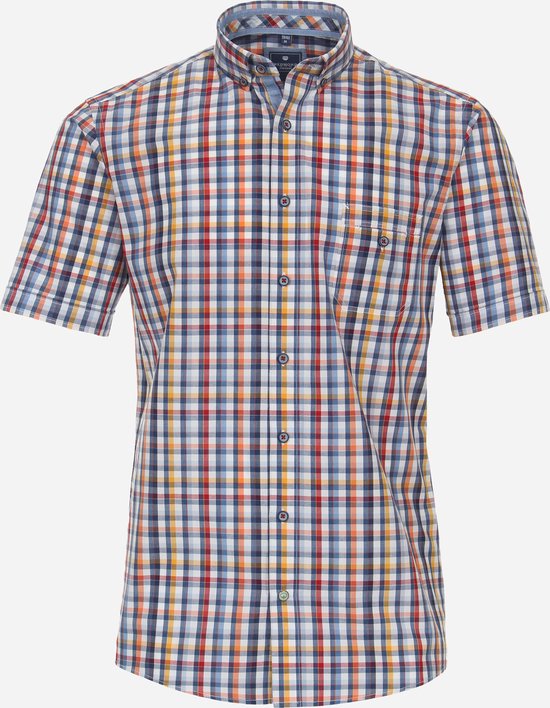 Redmond comfort fit overhemd - korte mouw - popeline - rood geruit - Strijkvriendelijk - Boordmaat: 43/44