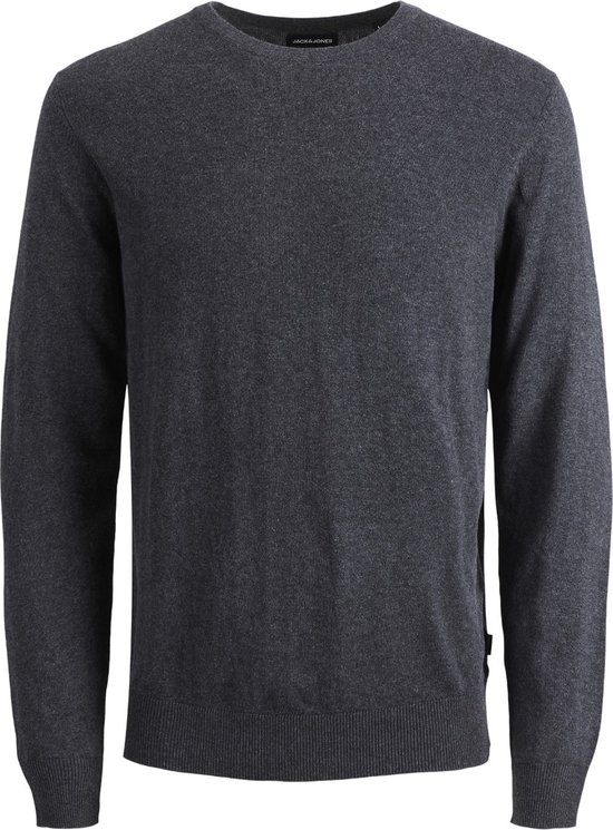 JACK & JONES Emil knit crew neck slim fit - heren pullover viscosemengsel met O-hals - donkergrijs melange - Maat: XXL