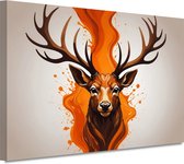 Hert schilderijen - Dieren wanddecoratie - Canvas schilderij Vuur - Muurdecoratie landelijk - Muurdecoratie canvas - Slaapkamer decoratie 90x60 cm