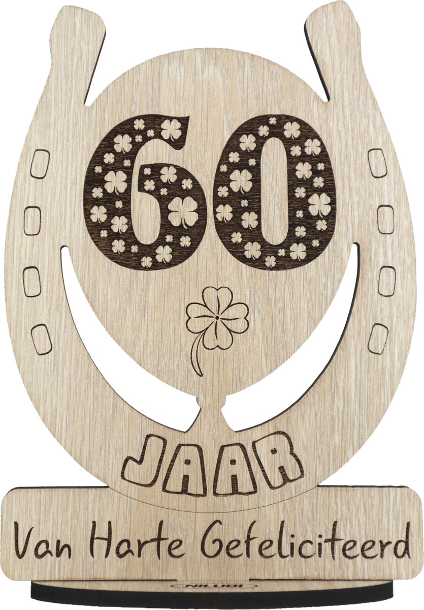 60 jaar - houten verjaardagskaart - wenskaart om iemand te feliciteren - kaart verjaardag 60 - 17.5 x 25 cm