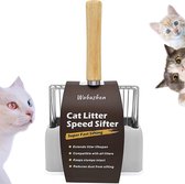 Bastix - Kattenbakschep met houder, metalen kattenbakschep met houten handvat, gatafstand 7 mm, lengte 28 cm, kattenbakschep, kattenbakschep, kattenbakschep, kattenbakschep voor kattenbakvulling