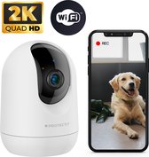 Protectly® Beveiligingscamera binnen - Huisdiercamera met app - Petcam - Hondencamera - Met WiFi APP - 2K 3MP Ultra HD - Volgt beweging en geluidsdetectie - Indoor Camera - Wit