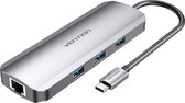 Vention USB C Hub, Docking Station 9 in 1 - USB 3.0, HDMI, TF, SD, RJ45, TRRS 3.5mm & PD Oplaad poort - 4K Ultra HD - Macbook en Windows