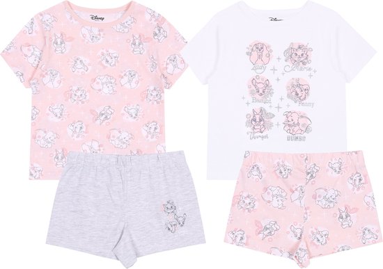2x Wit-roze meisjespyjama met korte mouwen = Dumbo, Bambi, Lady en de Vagebond