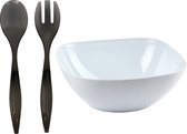 Plasticforte Salade/sla serveerschaal - wit - kunststof - D28 X H11 cm - met sla bestek - grijs - 29 cm