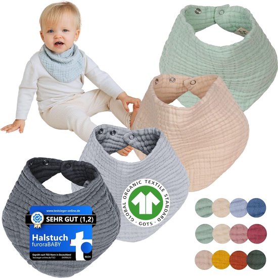 Susurration Slabbetje baby mousseline halsdoek baby zachte verstelbare vierkante slabbetjes 6 stuks voor uniseks meisjes en jongens, Eén maat
