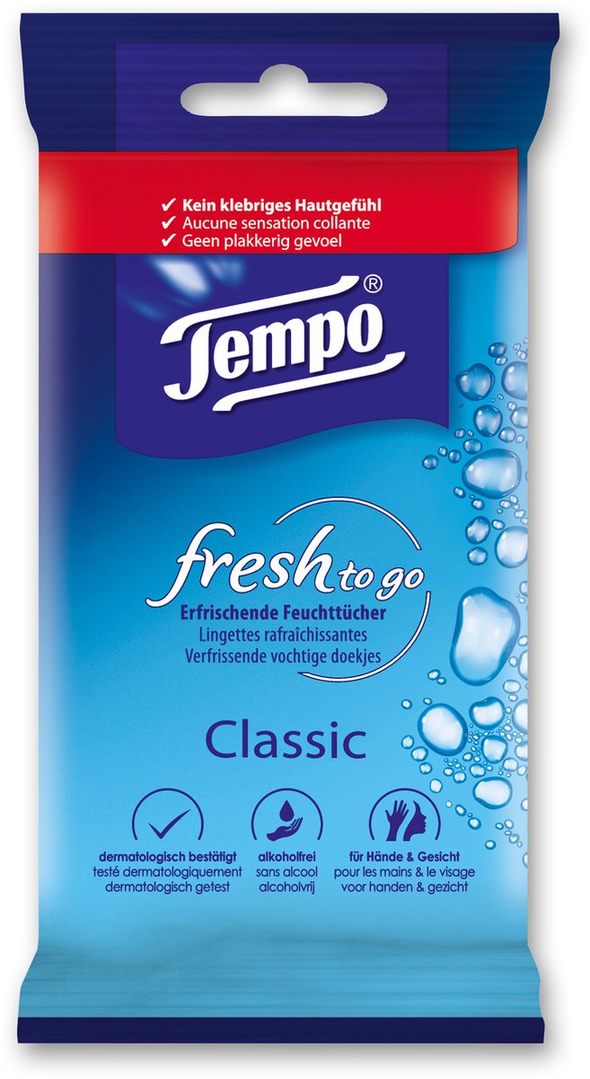 Goedkoopste Tempo Fresh to Go Classic - 15 x 10 = 150 vochtige doekjes