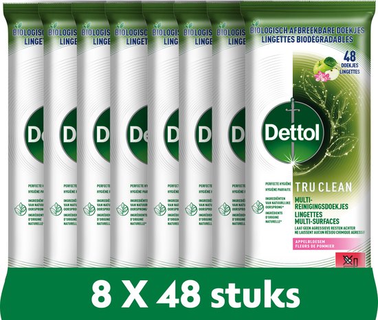 Foto: Dettol doekjes tru clean appleblossom 48st 8 stuks voordeelverpakking