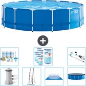 Intex Rond Frame Zwembad - 457 x 122 cm - Blauw - Inclusief Pomp - Ladder - Grondzeil - Afdekzeil Onderhoudspakket - Filters - Stofzuiger
